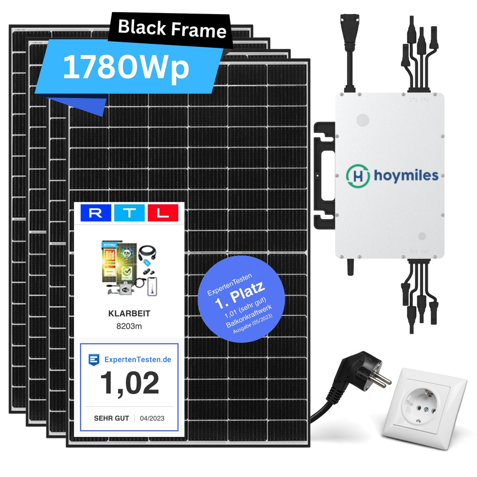 Hoymiles Balkonkraftwerk 1600 Watt - Basic (1780Wh) Black Frame